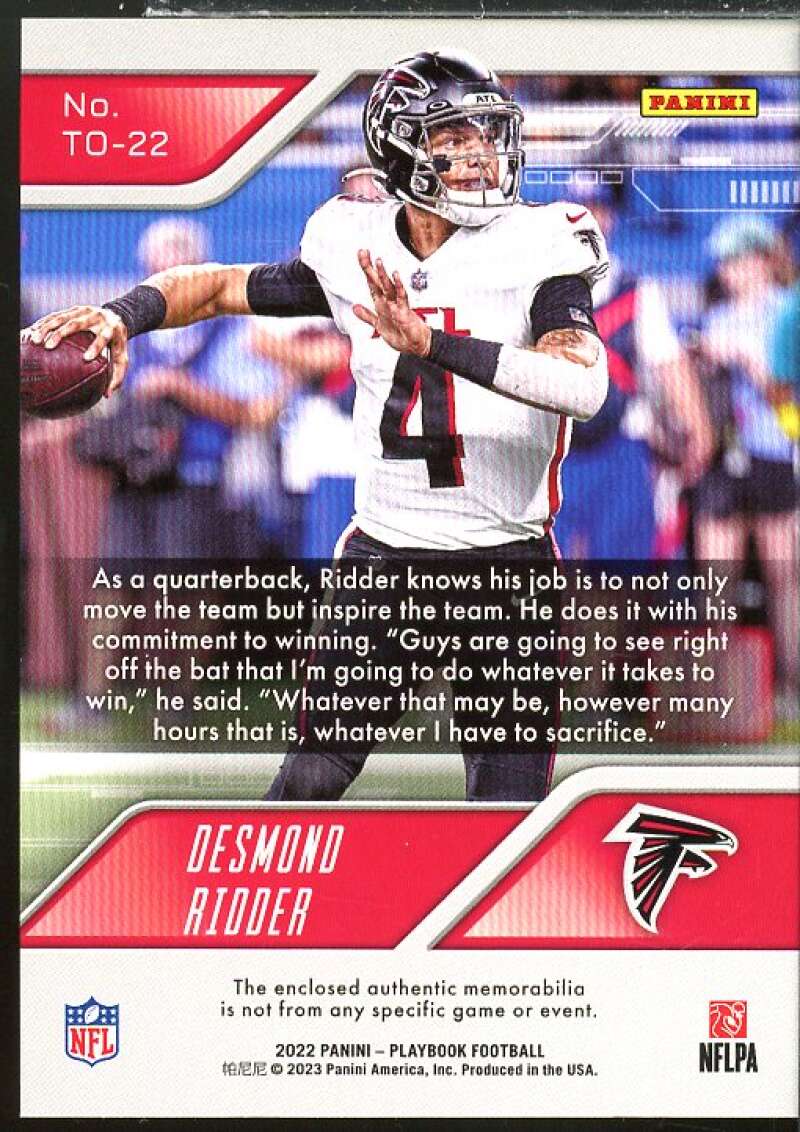 Desmond Ridder Rookie Card 2022 Panini Playbook Total Offense Memorabilia #22  Image 2