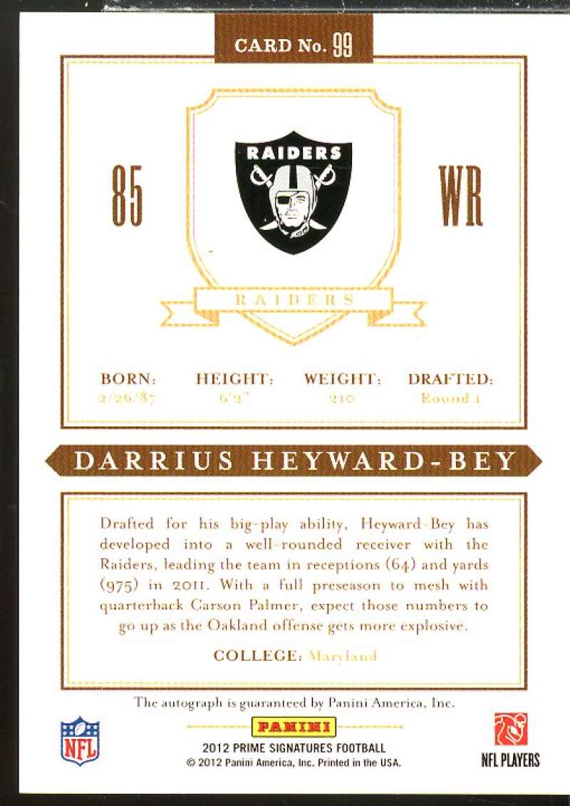 Darrius Heyward-Bey Card 2012 Prime Signatures Autographs Silver #99  Image 2