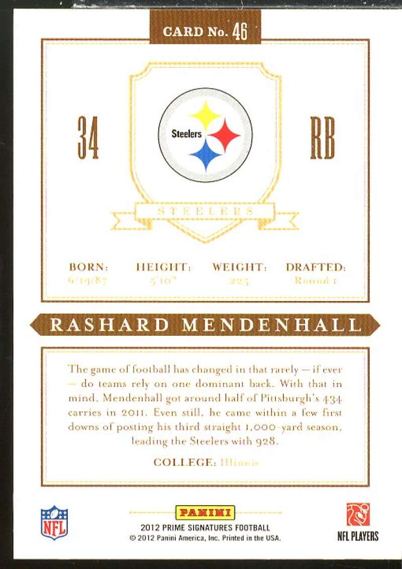 Rashard Mendenhall Card 2012 Prime Signatures Prime Proof Red #46  Image 2