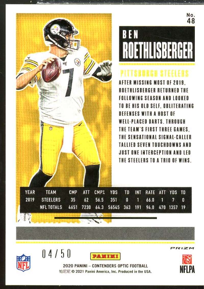 Ben Roethlisberger Card 2020 Panini Contenders Optic Orange #48  Image 2