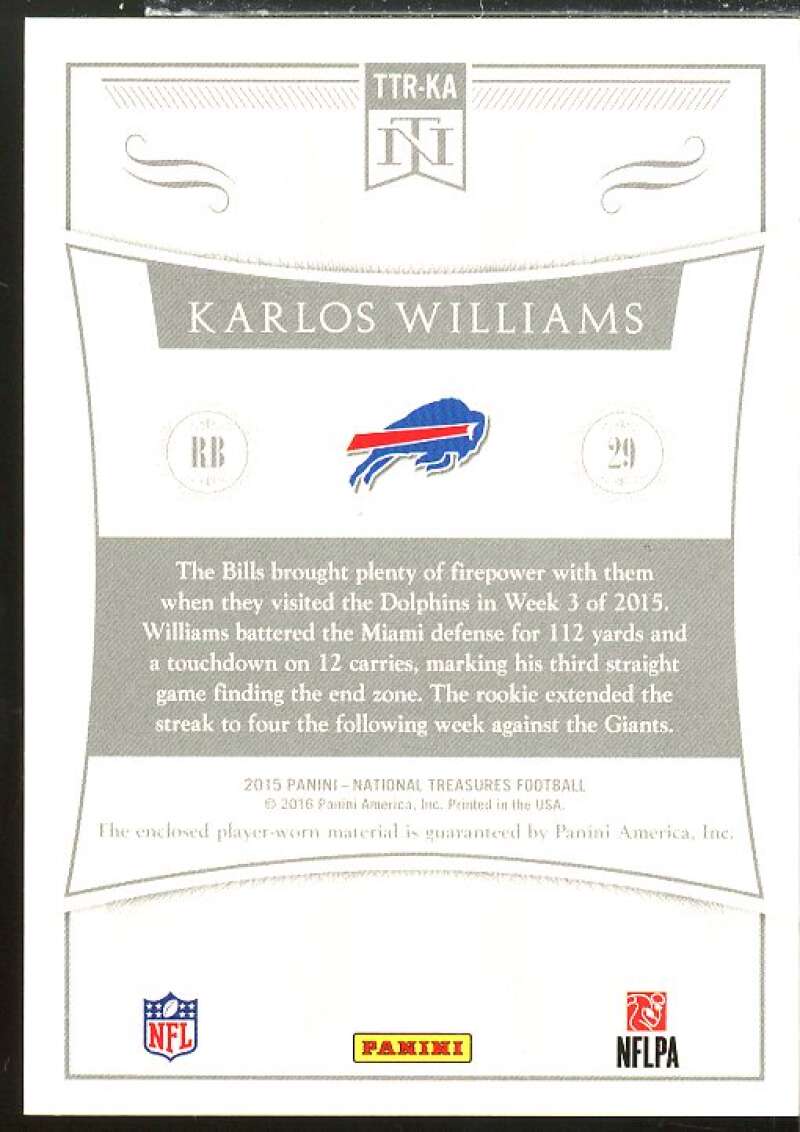 Karlos Williams RC 2015 National Treasures Tremendous Treasures Materials #TTRKW  Image 2