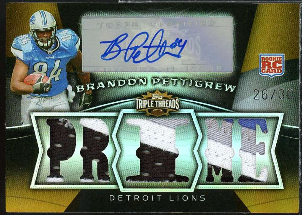 Brandon Pettigrew 2009 Triple Threads Rookie Autographed Relic Prime Sepia #103  Image 1