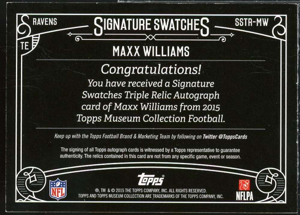 Maxx Williams 2015 Museum Collection Signatures Swatches Triple Relic AU #SSTRMW  Image 2