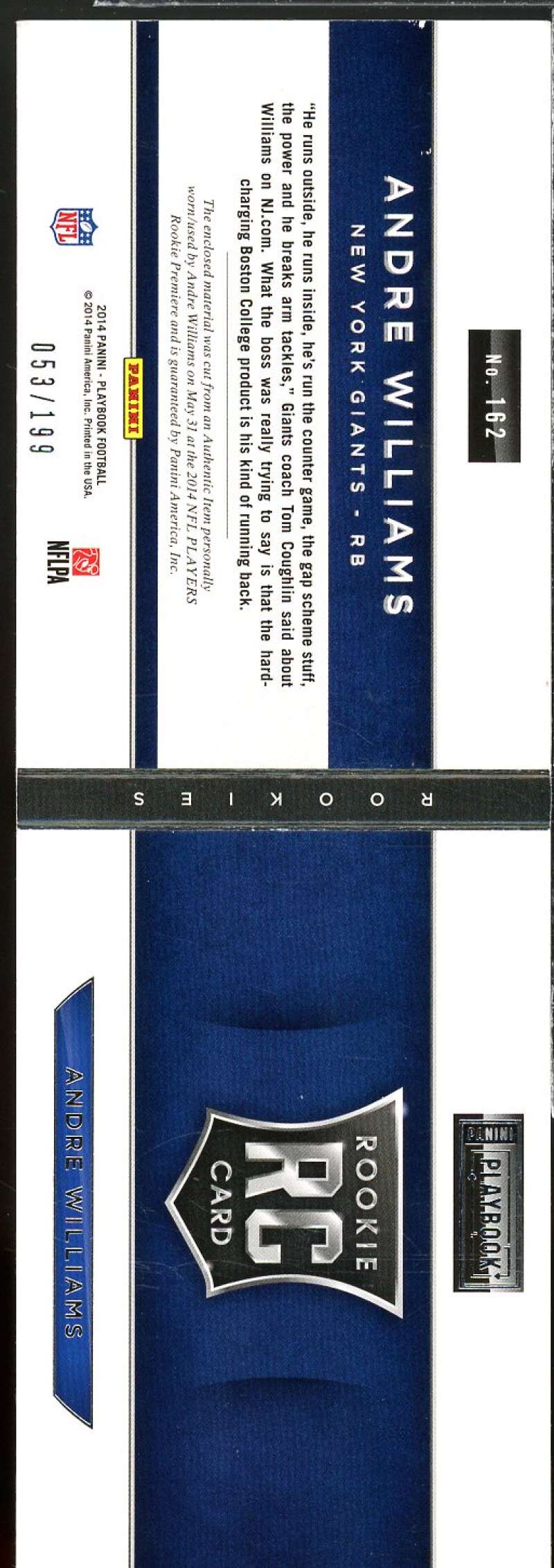 Andre Williams Rookie Card 2014 Panini Playbook Jerseys #162  Image 2