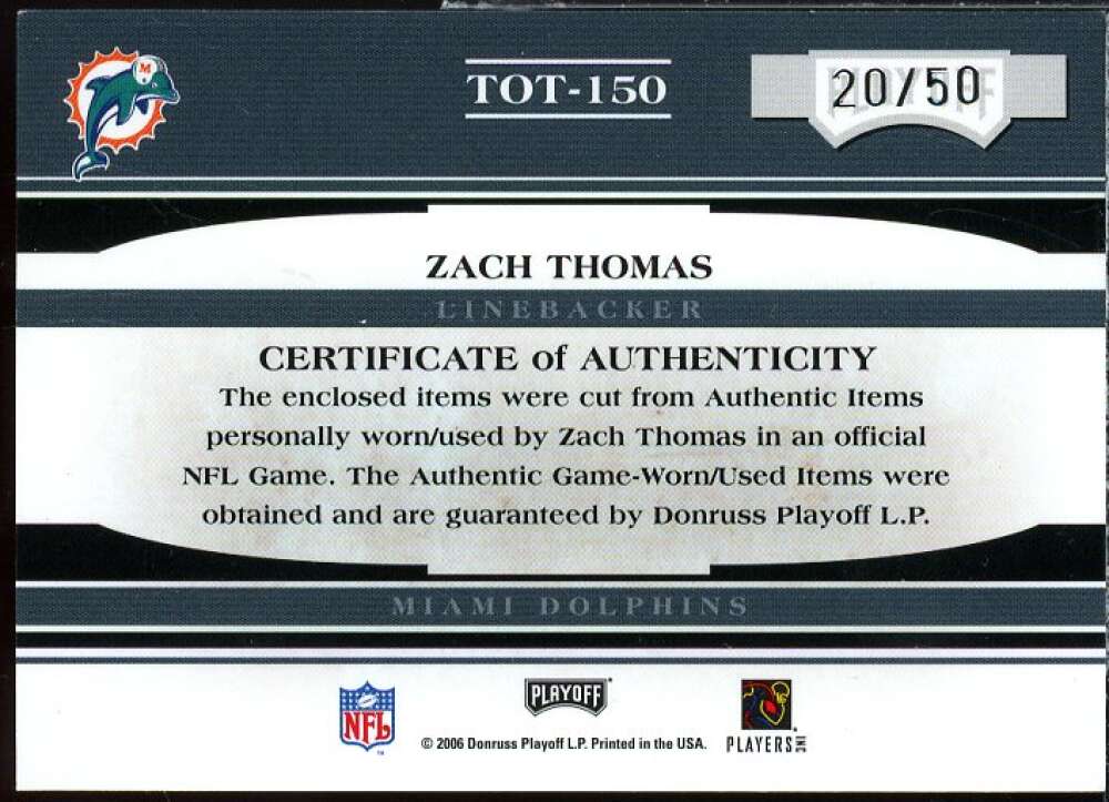 Z. Thomas 2006 Absolute Memorabilia Tools of the Trade Material Double Blue #150  Image 2