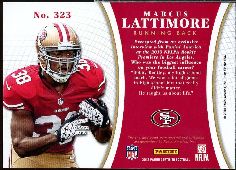 Marcus Lattimore JSY AU Rookie Card 2013 Certified Mirror Red #323  Image 2