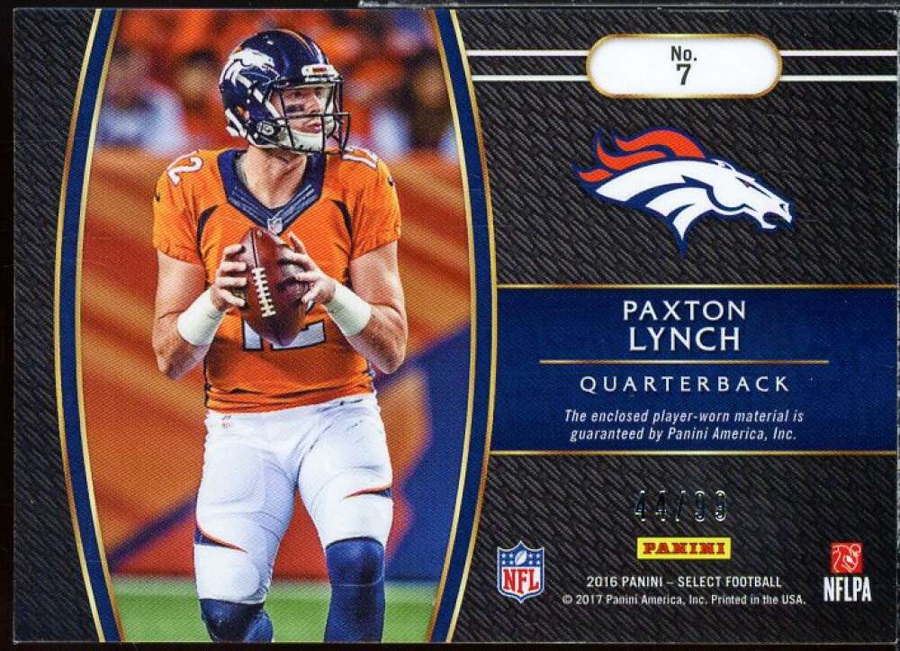 Paxton Lynch Card 2016 Select Jumbo Rookie Swatches Prizm #7  Image 2