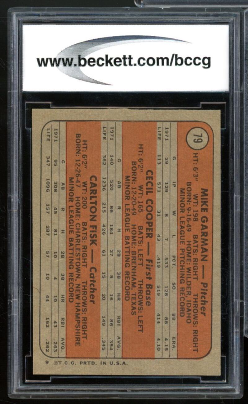 1972 Topps #79 Cecil Cooper / Carlton Fisk Rookie Card BGS BCCG 9 Near Mint+ Image 2