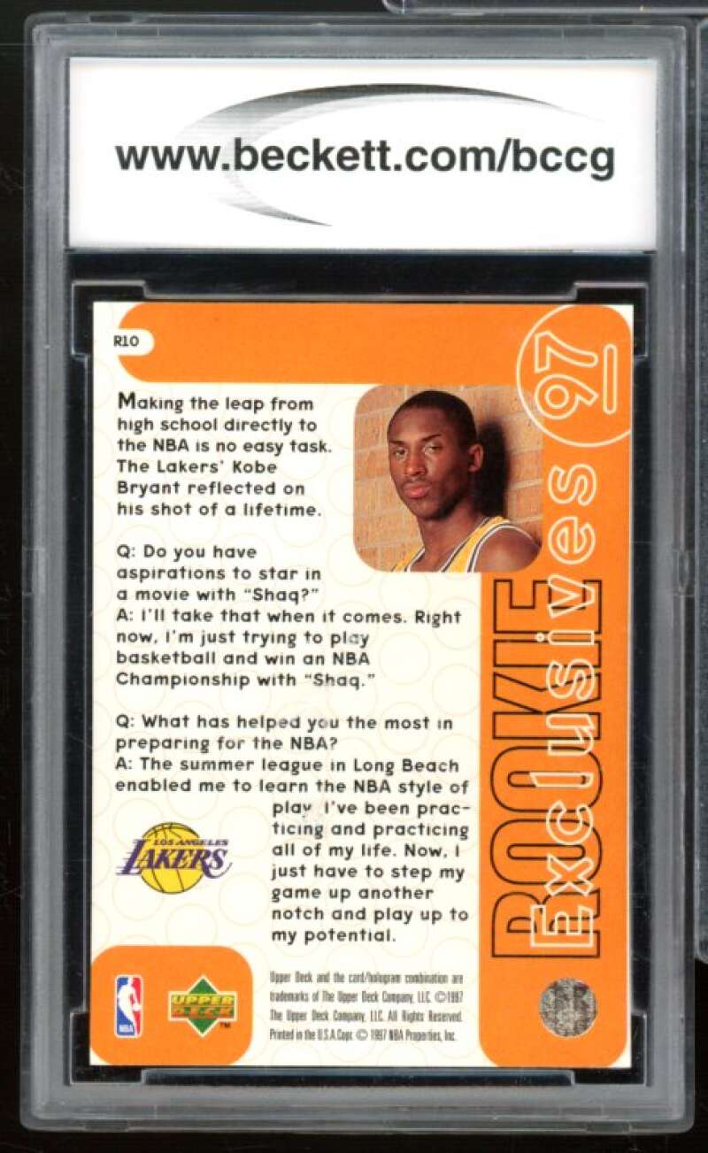 1996-97 Upper Deck Rookie Exclusives #r10 Kobe Bryant Rookie Card BCCG 10 Mint+ Image 2