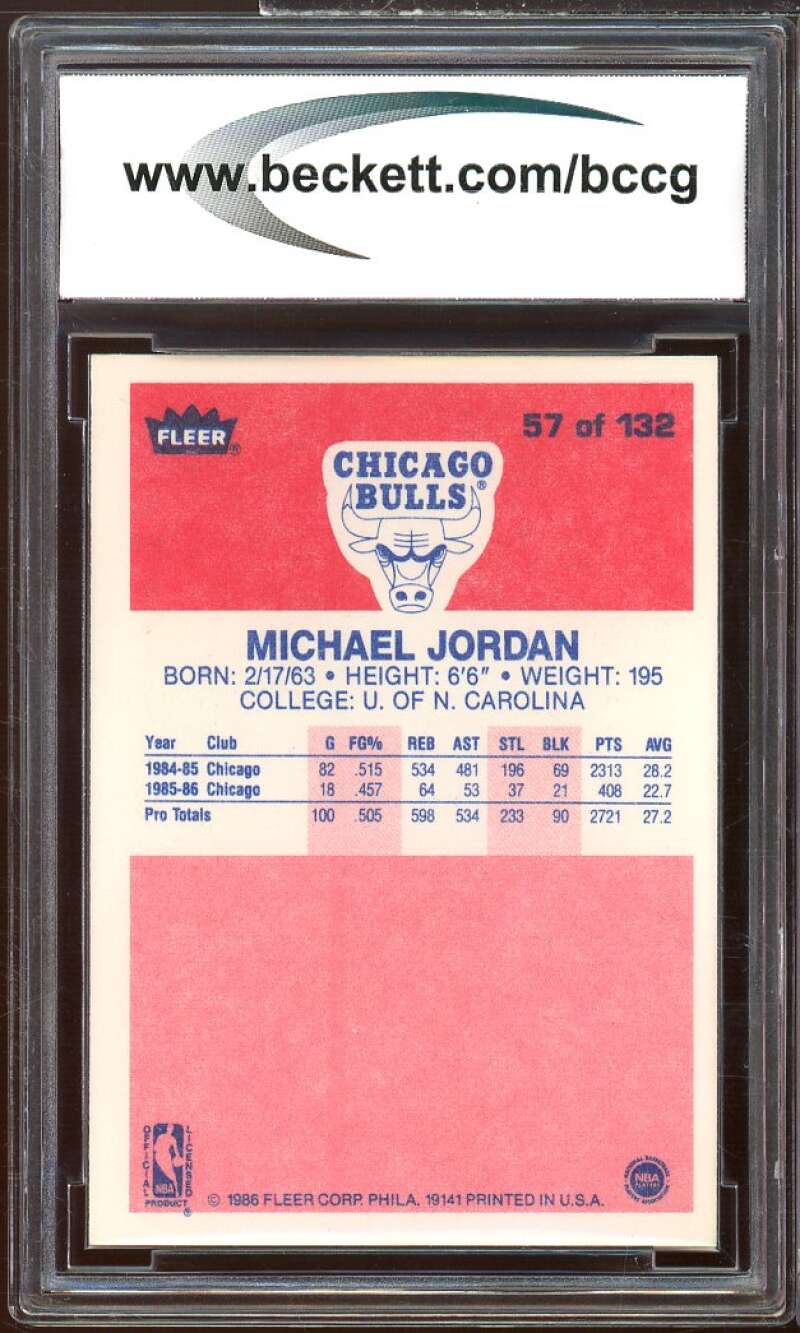 1986-87 fleer #57 MICHAEL JORDAN chicago bulls rookie card BGS BCCG 10 Image 2