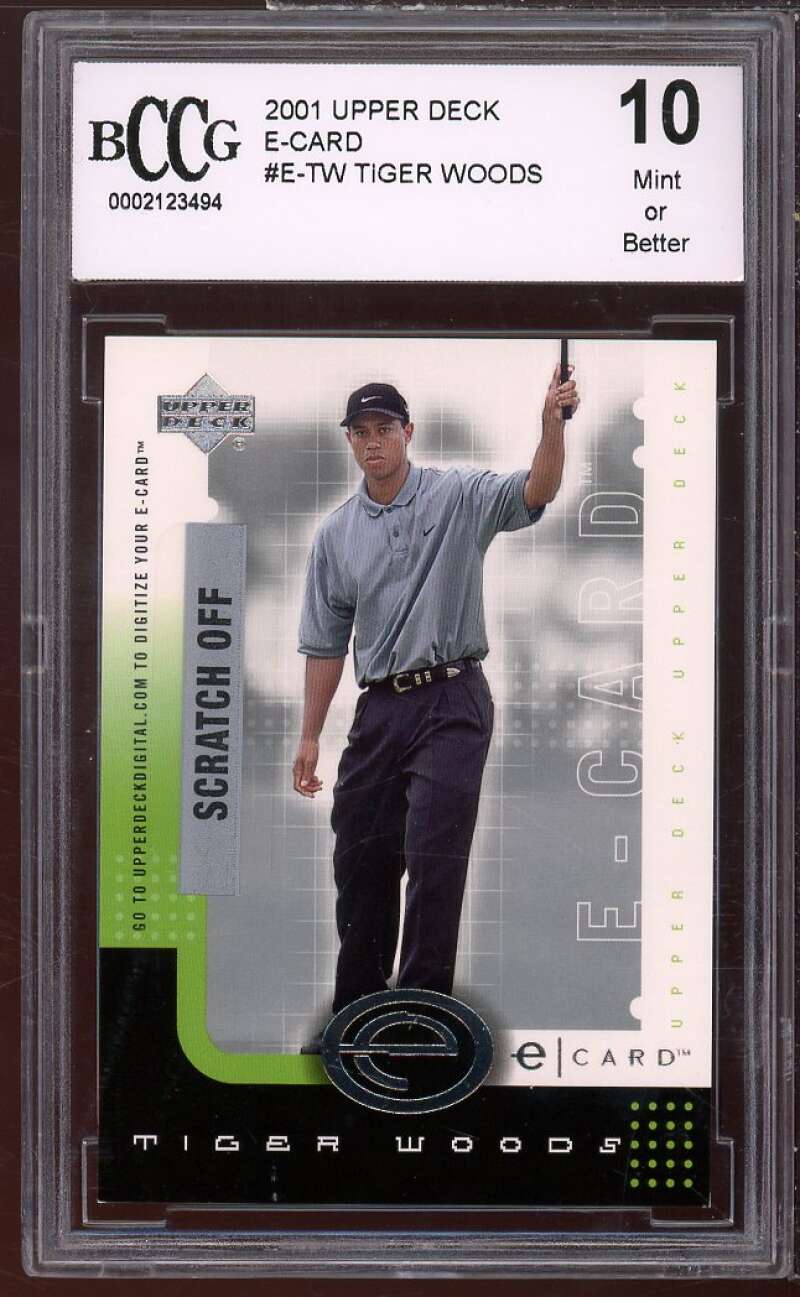 2001 Upper Deck E-Card #E-TW Tiger Woods Rookie Card BGS BCCG 10 Mint+ Image 1