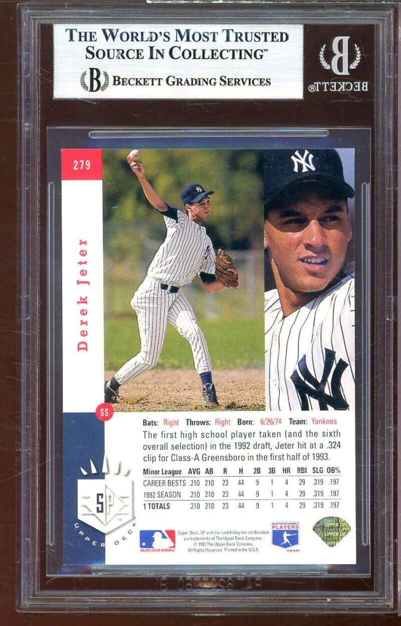 Derek Jeter Rookie Card 1993 SP #279 BGS 8 (9.5 8 9 7.5) Image 2