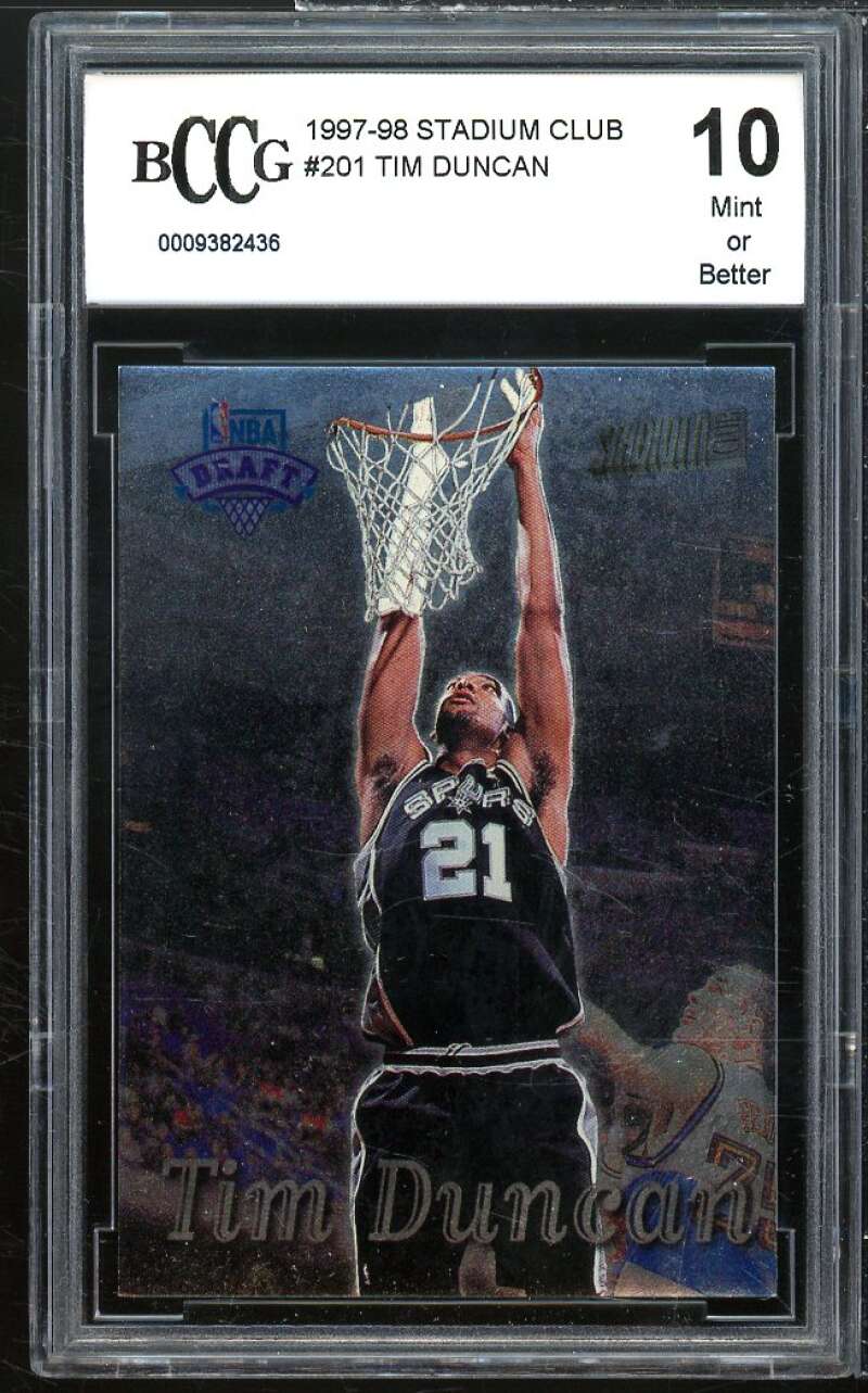 1997-98 Stadium Club #201 Tim Duncan Rookie Card BGS BCCG 10 Mint+ Image 1