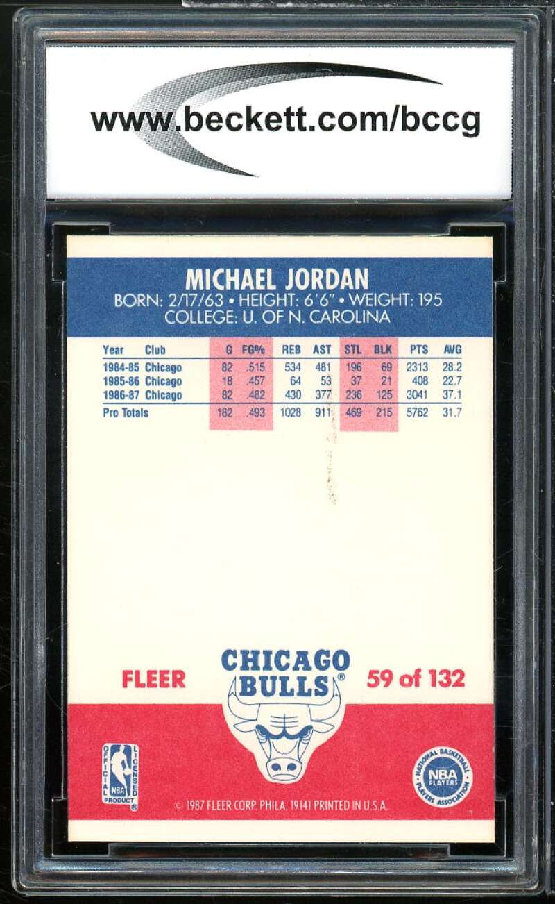 1987-88 Fleer Stickers #2 Michael Jordan Card BGS BCCG 9 Mint+ Image 2