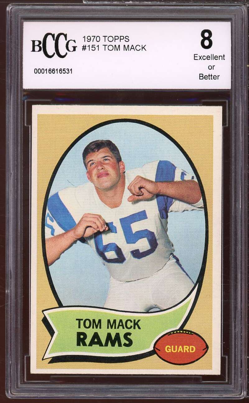 1970 Topps #151 Tom Mack Rookie Card BGS BCCG 8 Excellent+ Image 1