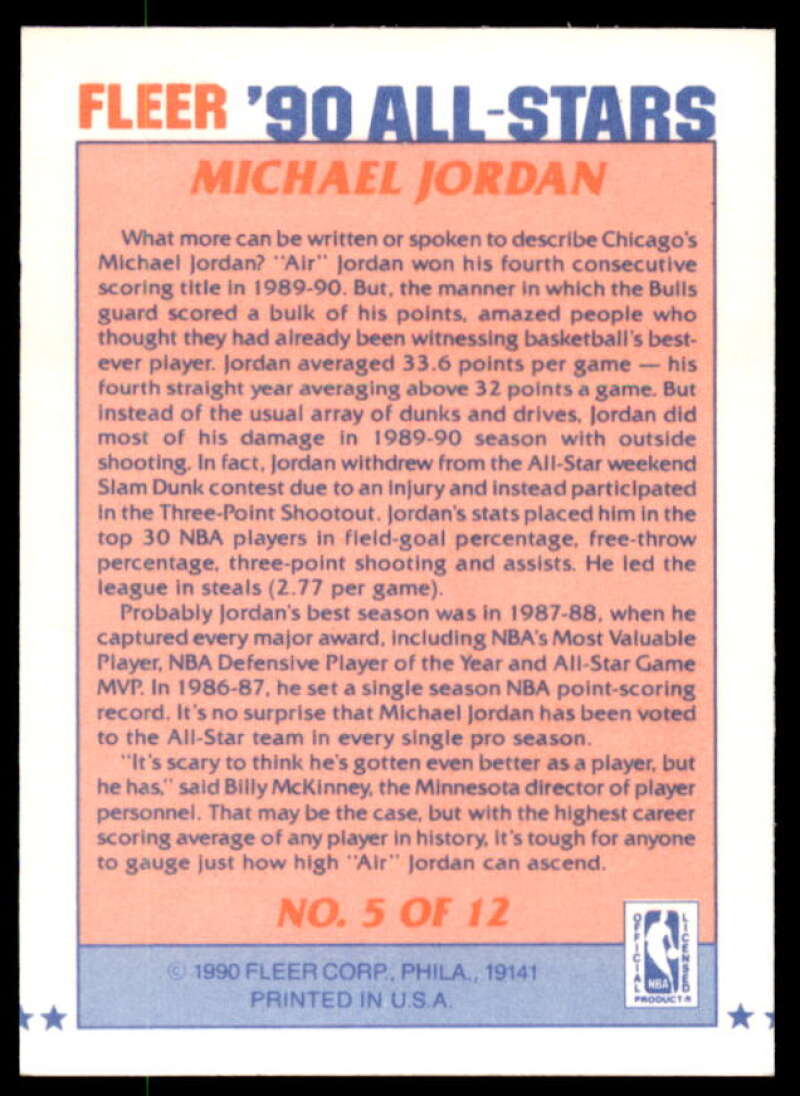 Michael Jordan Card 1990-91 Fleer All-Stars #5  Image 2