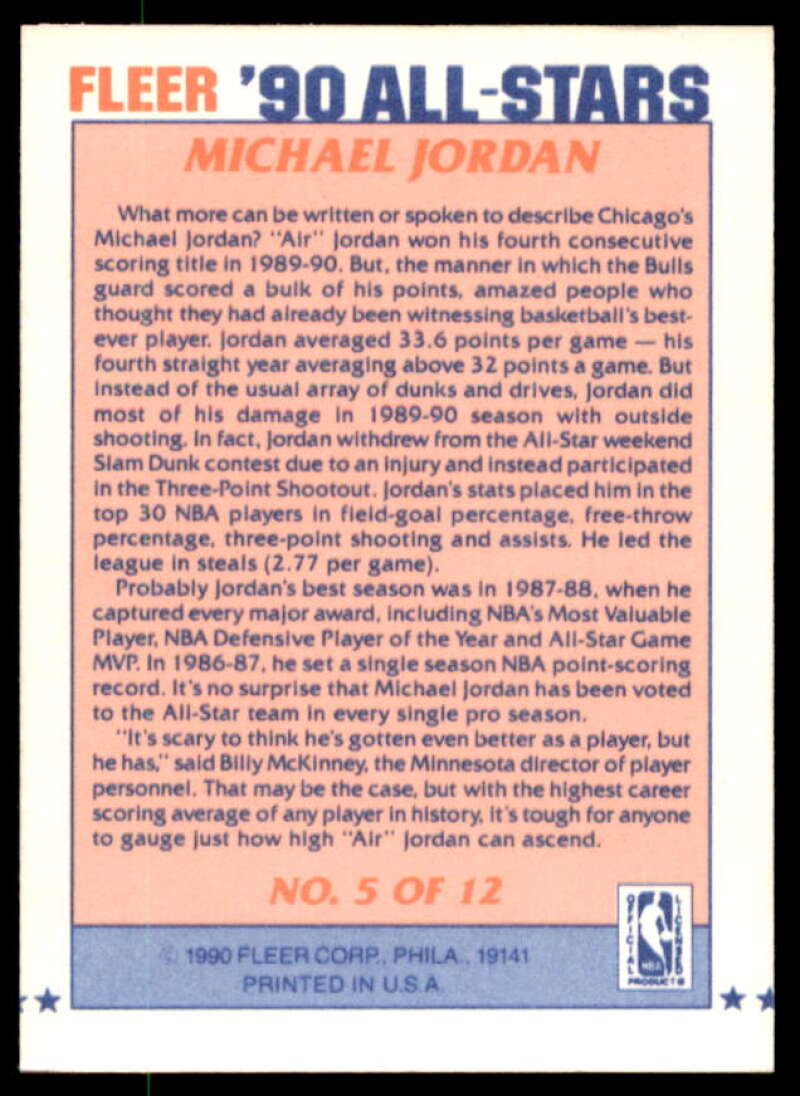 Michael Jordan Card 1990-91 Fleer All-Stars #5  Image 2