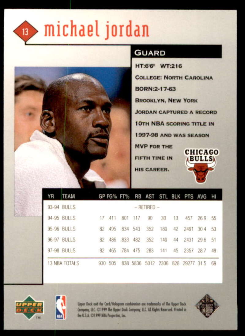 Michael Jordan Card 1998-99 Black Diamond #13  Image 2