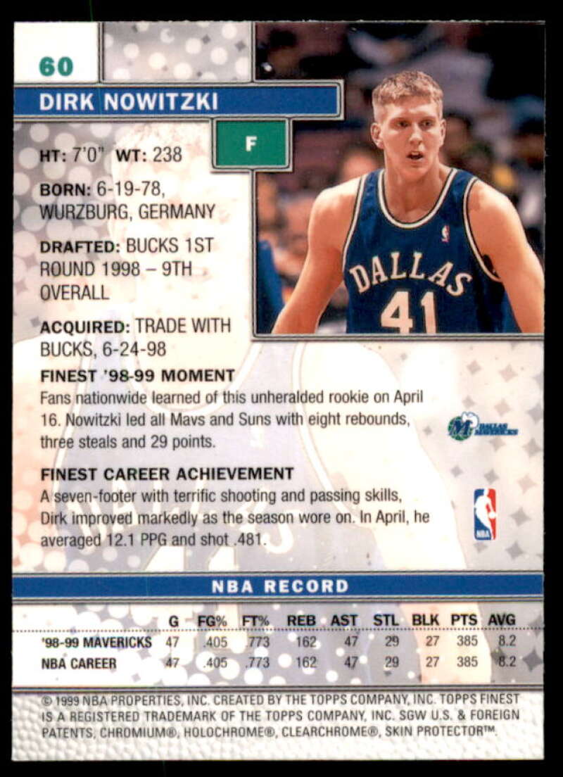 Dirk Nowitzki Card 1999-00 Finest #60  Image 2