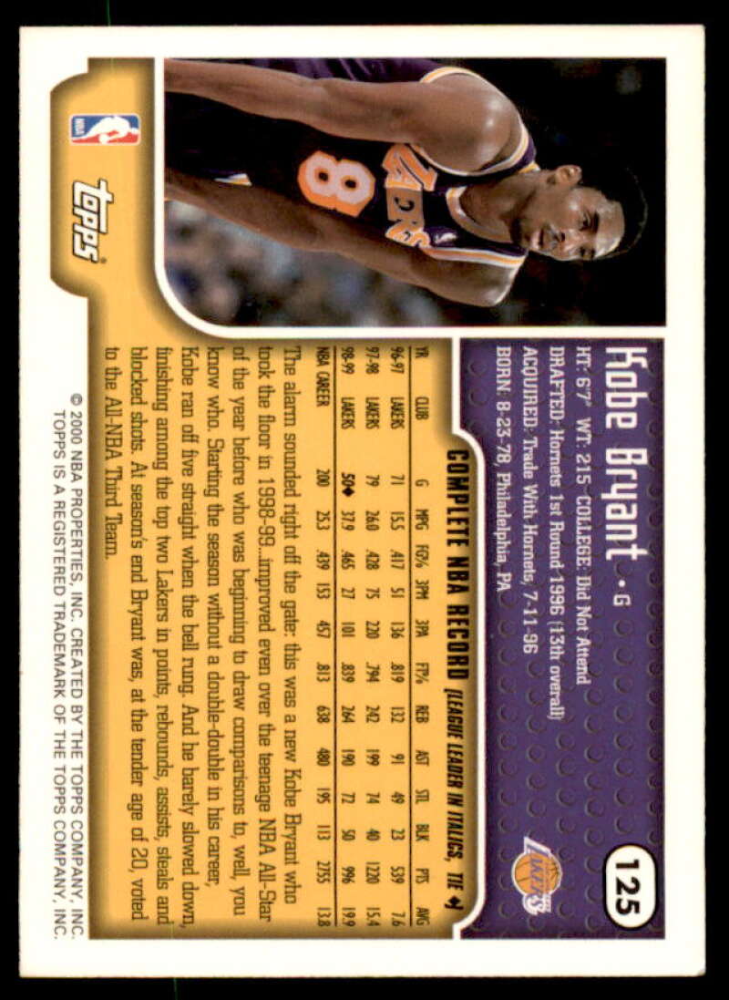 Kobe Bryant Card 1999-00 Topps #125  Image 2