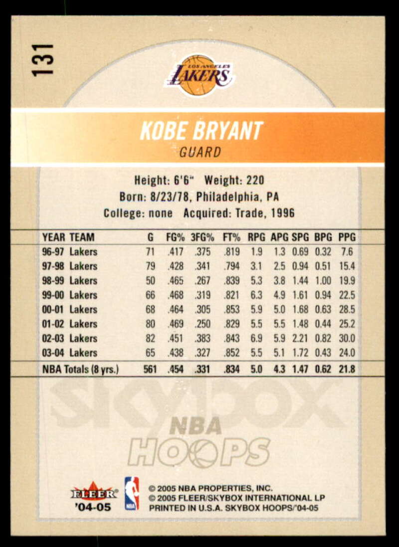 Kobe Bryant Card 2004-05 Hoops #131  Image 2