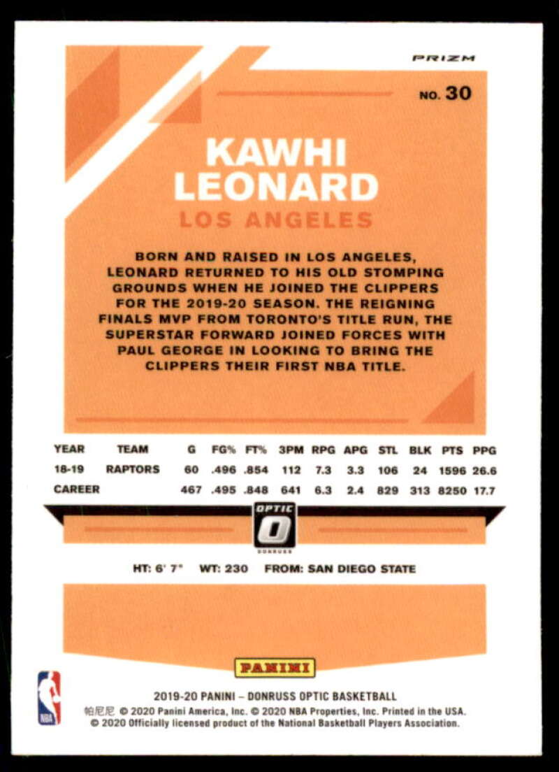 Kawhi Leonard Card 2019-20 Donruss Optic Hyper Pink #30  Image 2