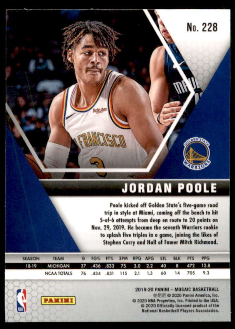 Jordan Poole Rookie Card 2019-20 Panini Mosaic #228  Image 2