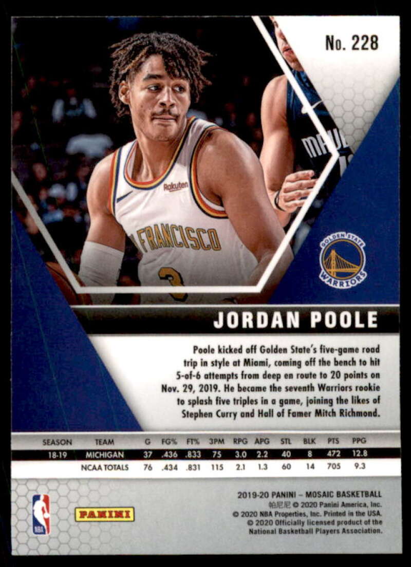 Jordan Poole Rookie Card 2019-20 Panini Mosaic #228  Image 2