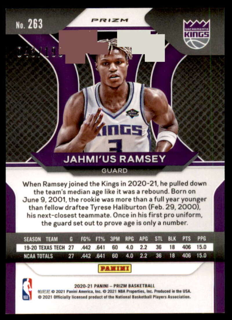 Jahmi'us Ramsey Rookie Card 2020-21 Panini Prizm Prizms Blue #263  Image 2