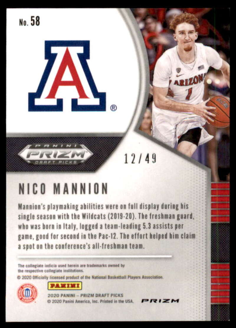 Nico Mannion RC 2020-21 Panini Prizm Draft Picks Prizms Fast Break Purple #58  Image 2