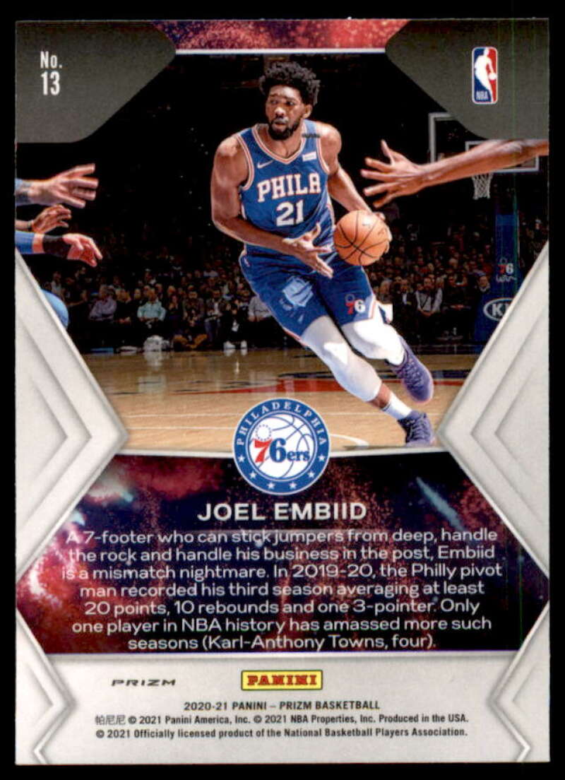 Joel Embiid Card 2020-21 Panini Prizm Fireworks Prizms Silver #13  Image 2