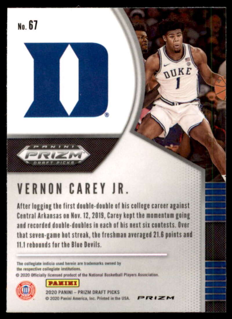 Vernon Carey Jr. 2020 Prizm Draft Picks Prizms Choice Blue Yellow and Green #67  Image 2