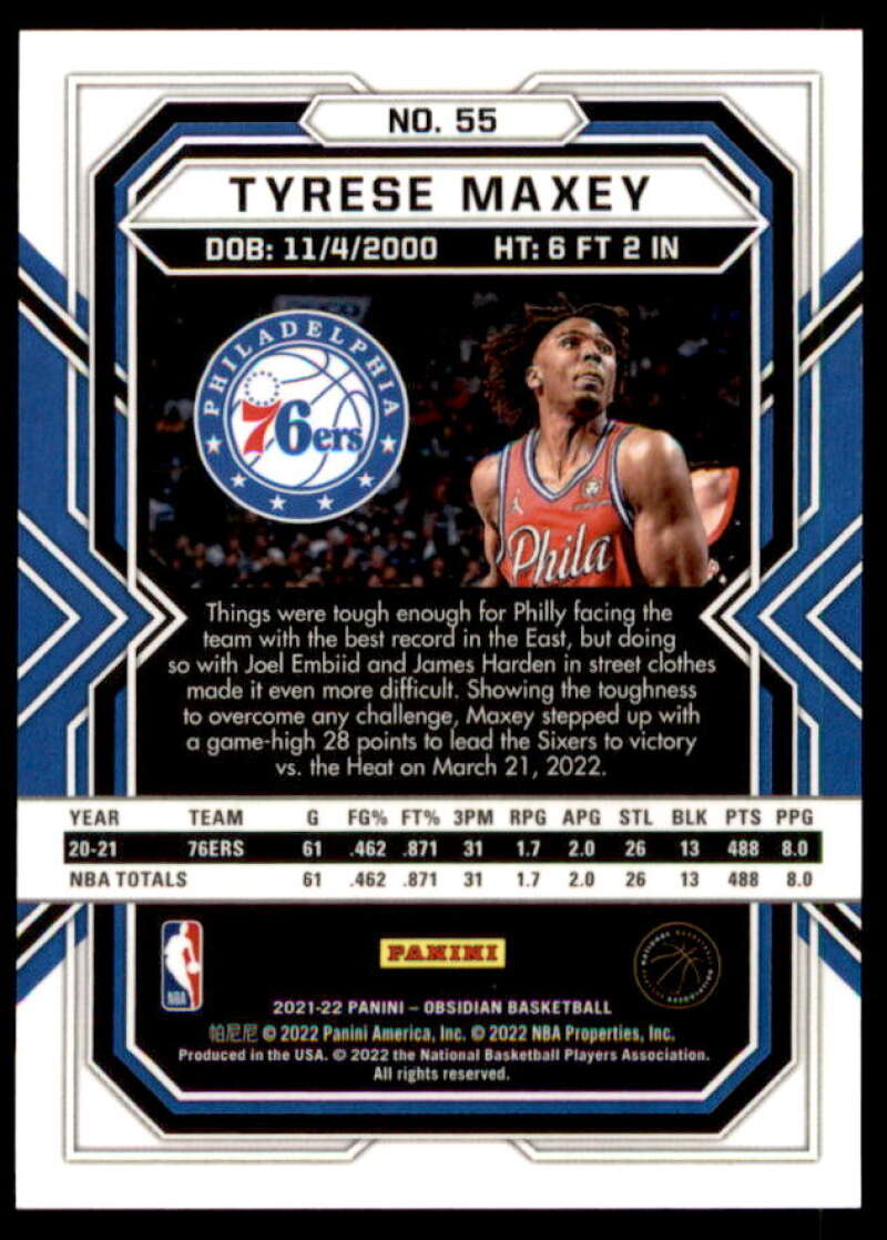 Tyrese Maxey Card 2021-22 Panini Obsidian Electric Etch Asia #55  Image 2