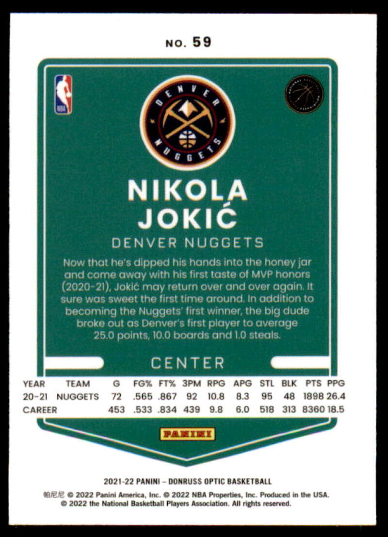Nikola Jokic Card 2021-22 Donruss Optic #59  Image 2