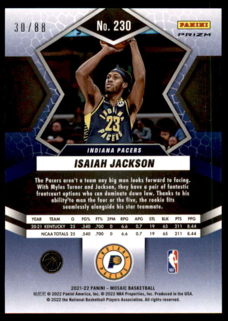 Isaiah Jackson RC 2021-22 Panini Mosaic Mosaic Choice Fusion Red and Yellow #230  Image 2