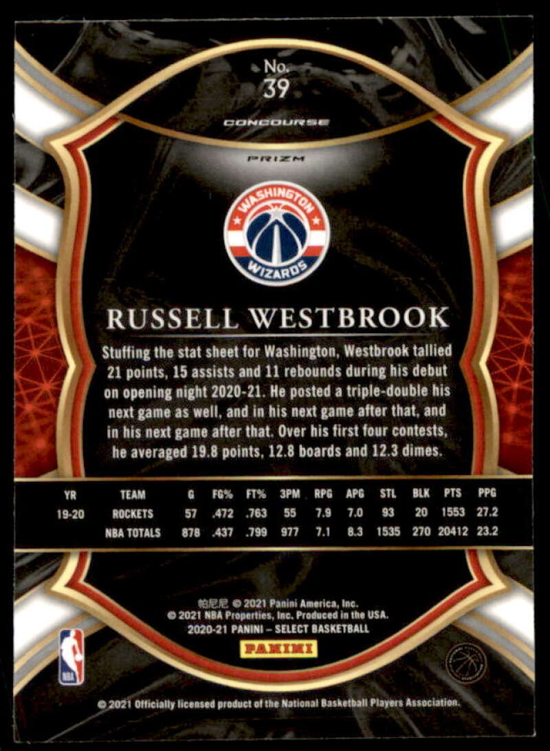 Russell Westbrook Card 2020-21 Select Prizms Silver #39  Image 2