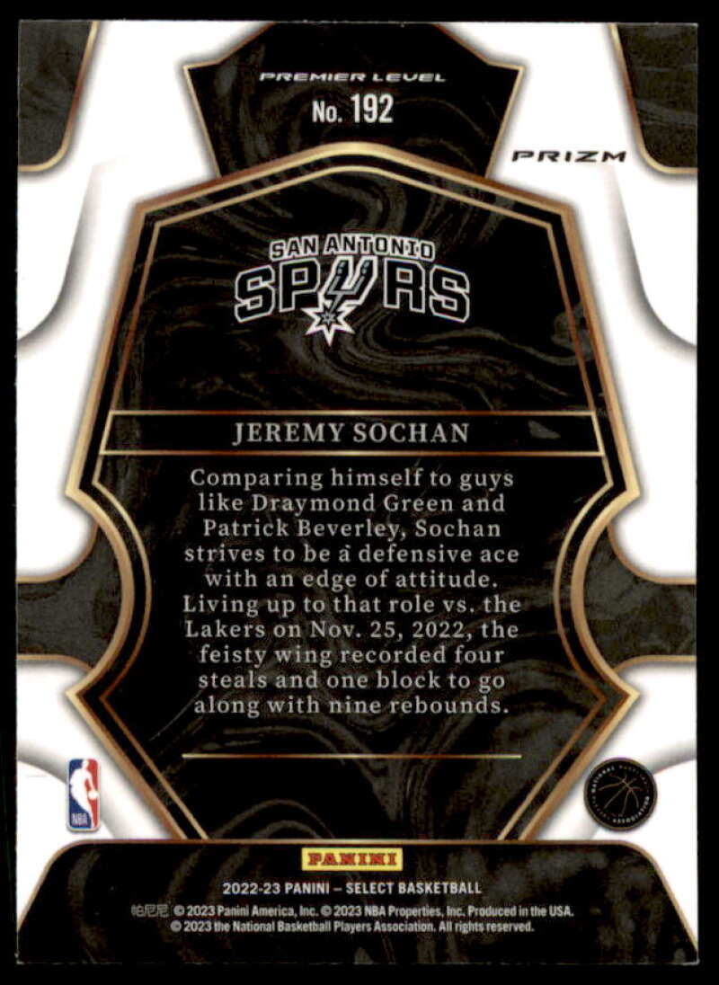 Jeremy Sochan Rookie Card 2022-23 Select Prizms Blue Cracked Ice #192  Image 2