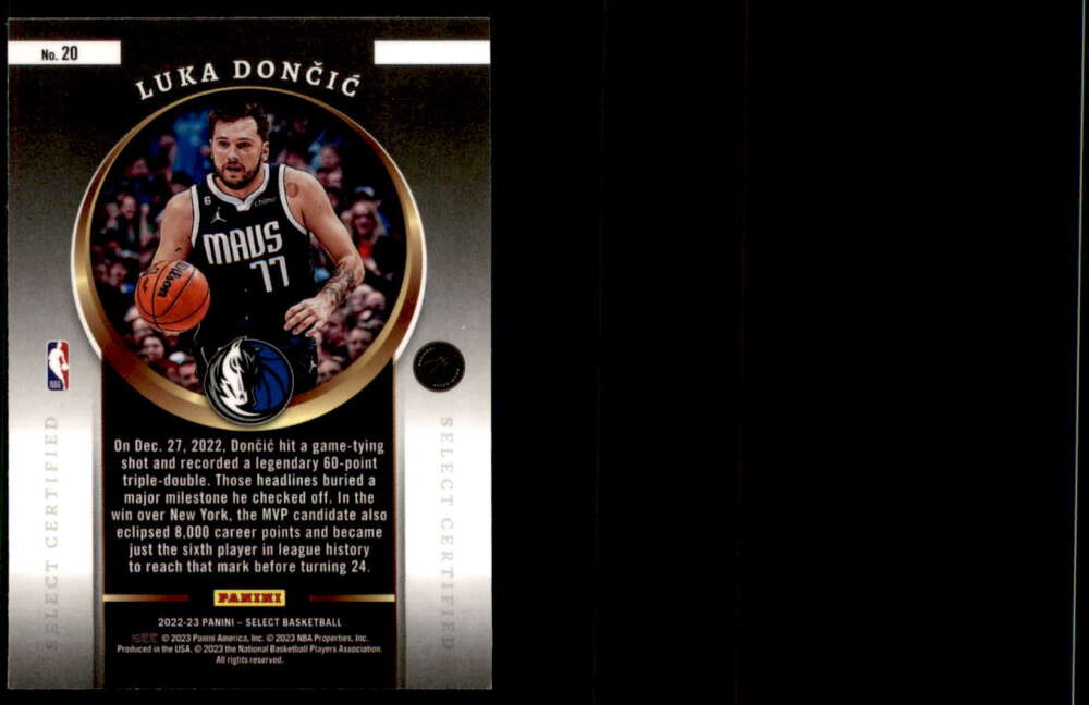 Luka Doncic Card 2022-23 Select Certified #20  Image 2
