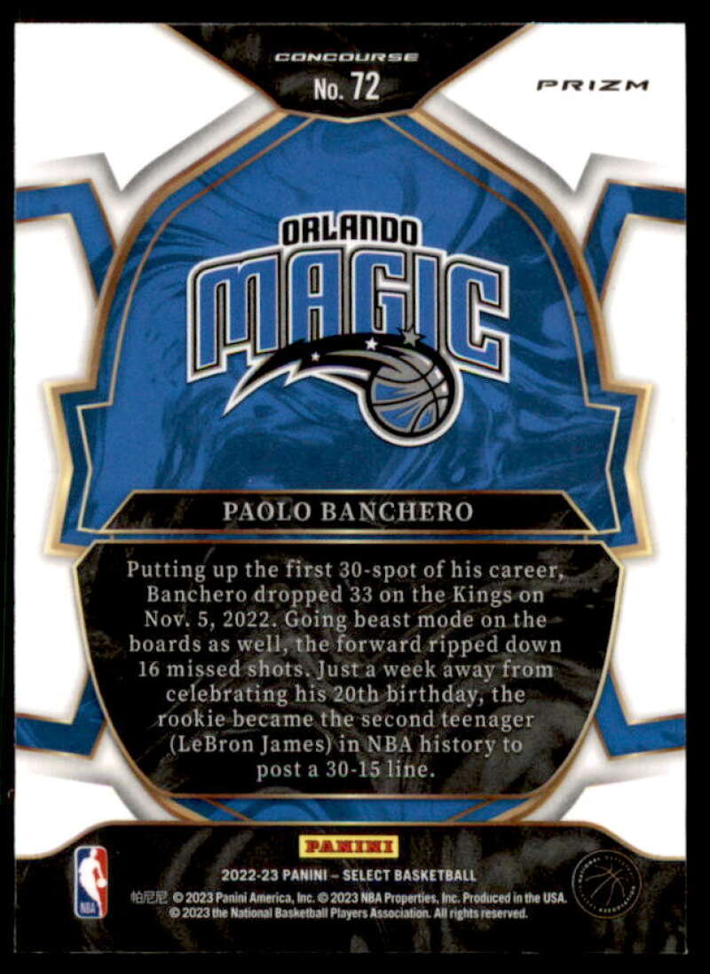 Paolo Banchero Rookie Card 2022-23 Select Prizms Silver #72  Image 2