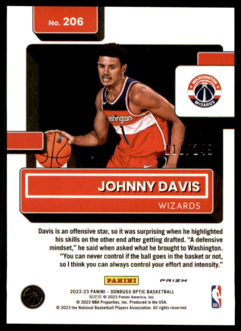 Johnny Davis RR Rookie Card 2022-23 Donruss Optic Premium Box Set #206  Image 2