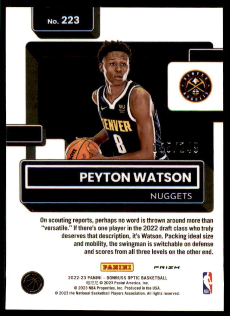 Peyton Watson RR Rookie Card 2022-23 Donruss Optic Premium Box Set #223  Image 2