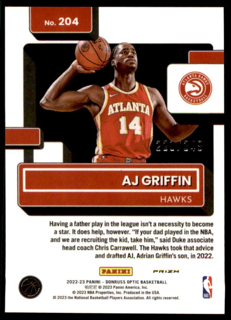 AJ Griffin RR Rookie Card 2022-23 Donruss Optic Premium Box Set #204  Image 2