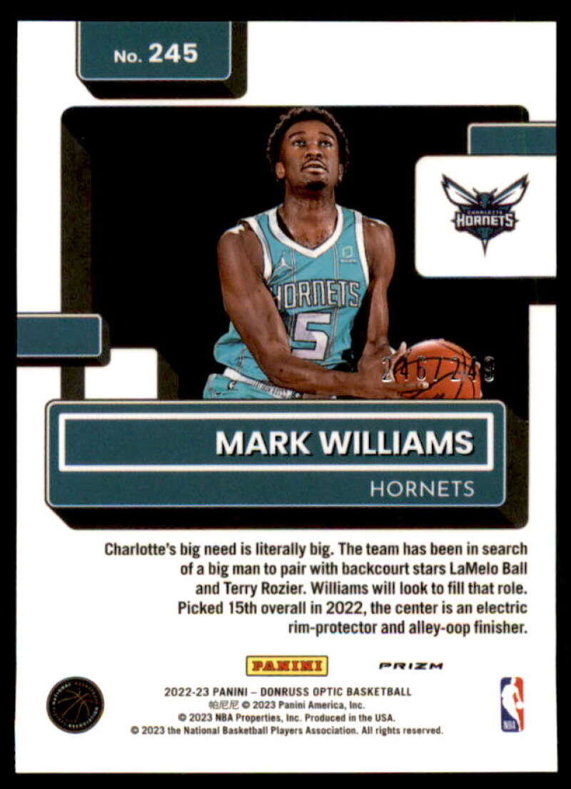 Mark Williams RR Rookie Card 2022-23 Donruss Optic Premium Box Set #245  Image 2