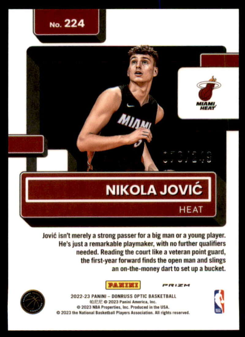 Nikola Jovic RR Rookie Card 2022-23 Donruss Optic Premium Box Set #224  Image 2