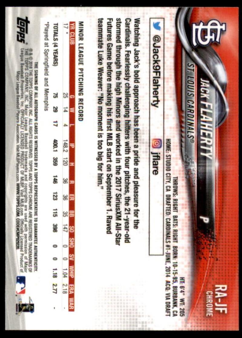 Jack Flaherty Rookie Card 2018 Topps Chrome Rookie Autographs #RAJF  Image 2