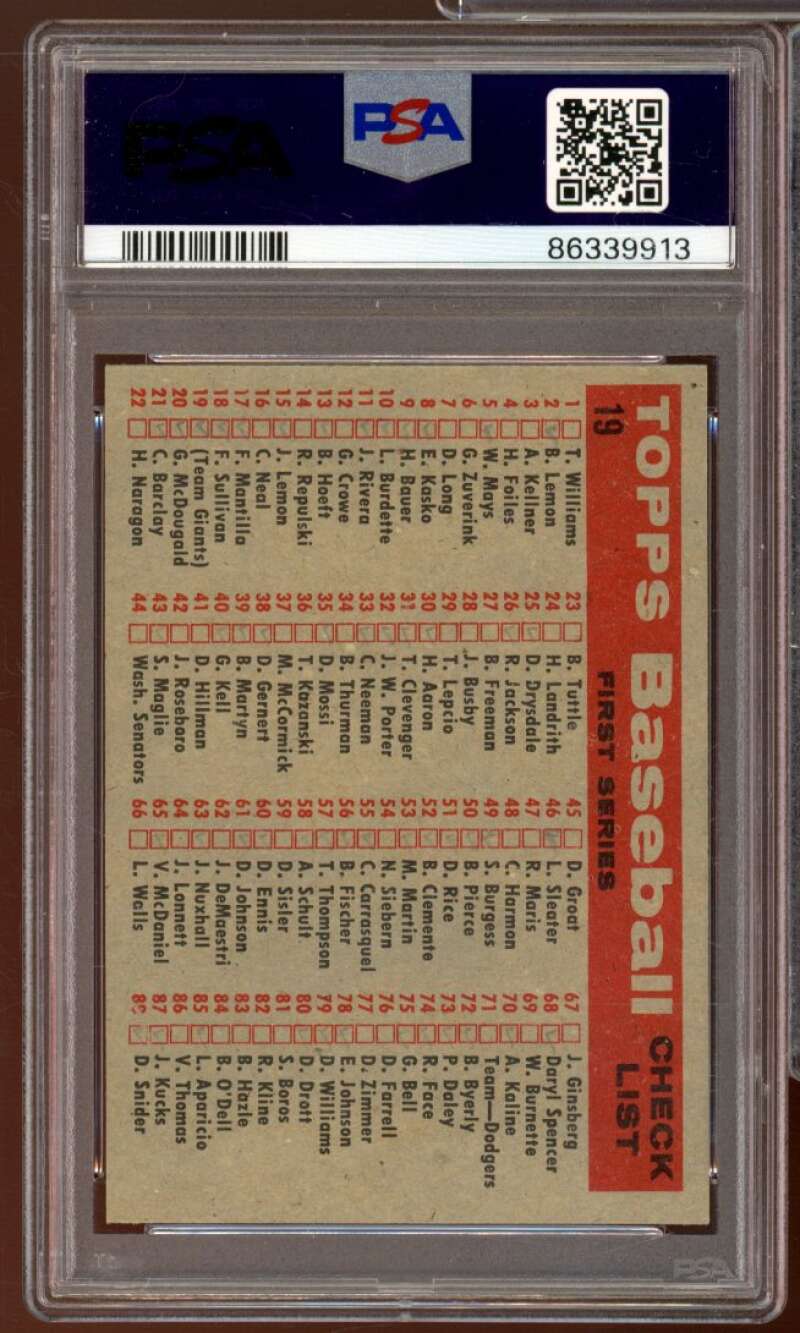 San Francisco Giants Team Card 1958 Topps #19 PSA 6 Image 2