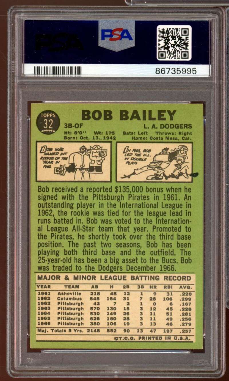 Bob Bailey Card 1967 Topps #32 PSA 6 Image 2