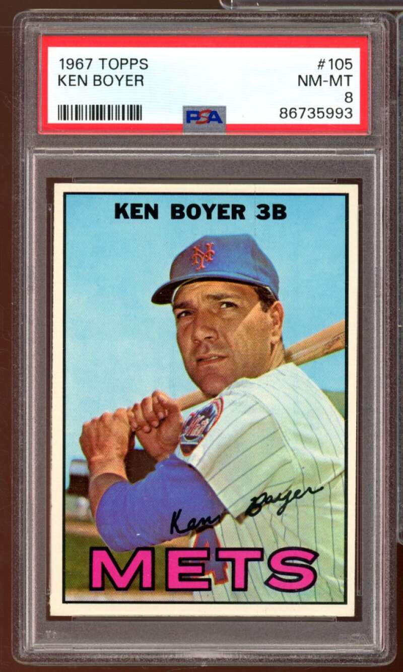 Ken Boyer Card 1967 Topps #105 PSA 8 Image 1