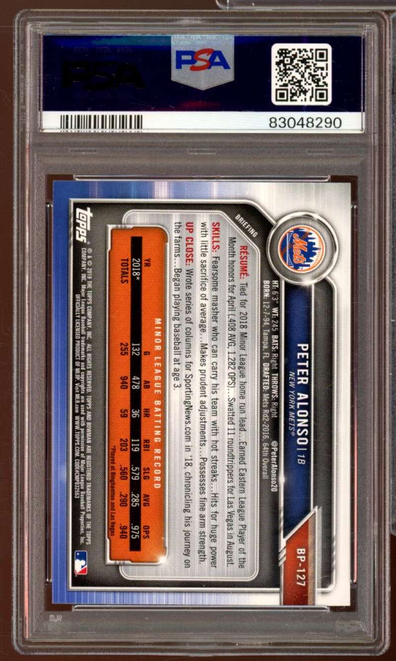 Peter Alonso Card 2019 Bowman Prospects #BP127 PSA 9 Image 2