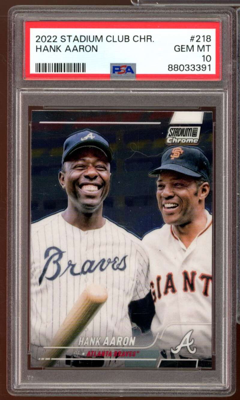 Hank Aaron w/Willie Mays Card 2022 Topps Stadium Club Chrome #218 PSA 10 Image 1